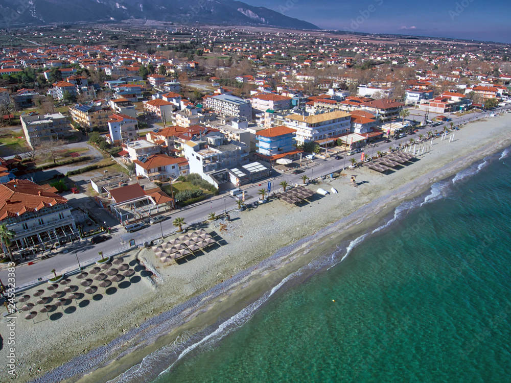 Fototapeta premium Aerial photo of Leptokaria beach, Pieria Greece
