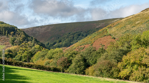 Landscape in the Exmoor National Park between Malmsmead and Oare, Devon, England, UK photo