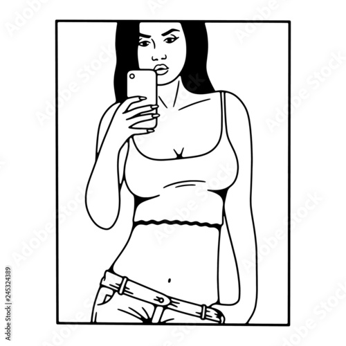 SELFIE IN MIRROR GIRL WHITE BACKGROUND