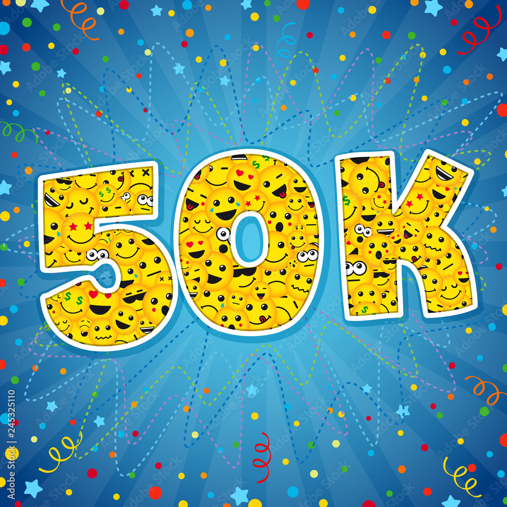 Thank you 50K logotype. Congratulating bright 50.000 networking thanks ...