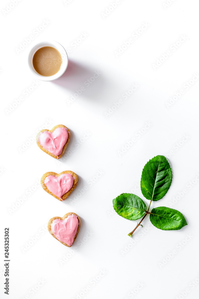 cookies for Valentine Day heartshaped on white background top view cookies for Valentine Day heartshaped on white background top view