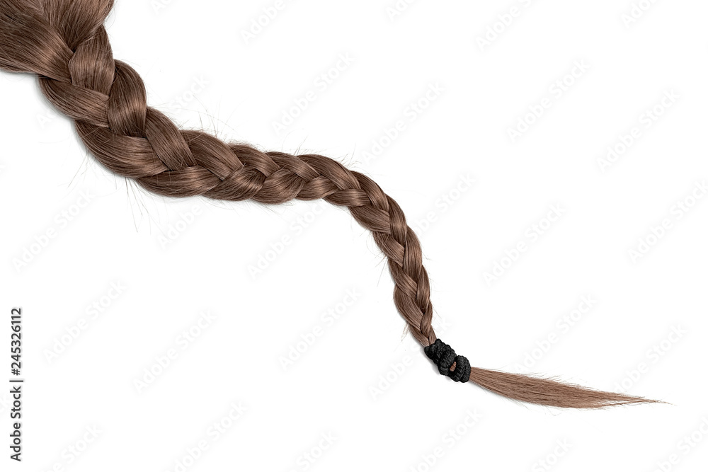 Women braid on a white background. Brown hair, isolated - obrazy, fototapety, plakaty 