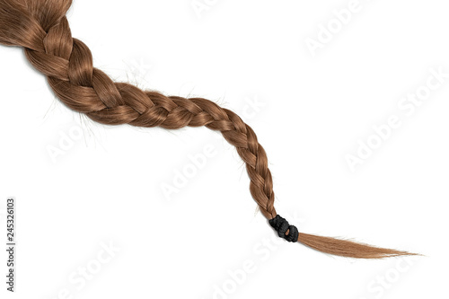 Women braid on a white background. Brown hair, isolated photo