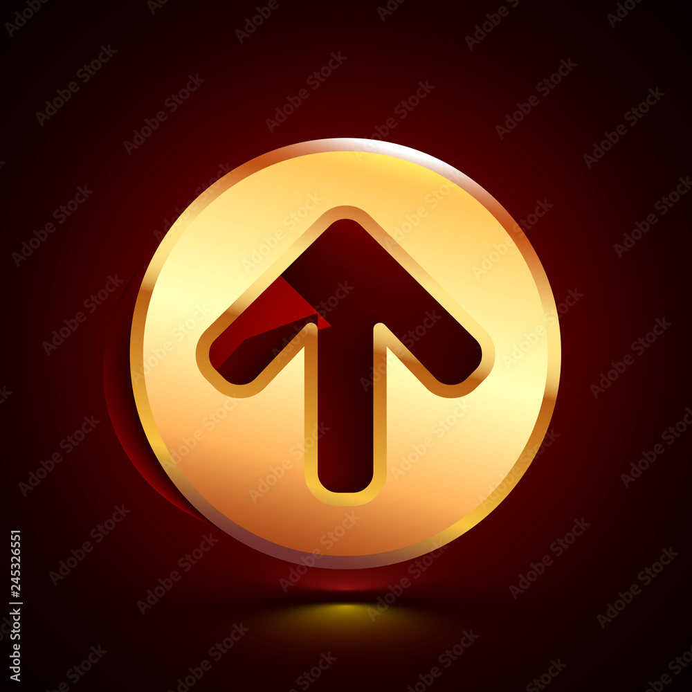 3D stylized Arrow Up icon. Golden vector icon. Isolated symbol illustration on dark background. 3D stylized Arrow Up icon. Golden vector icon. Isolated symbol illustration on dark background.