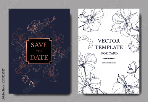 Vector Orcid floral botanical flower. Engraved ink art. Wedding background card floral decorative border.
