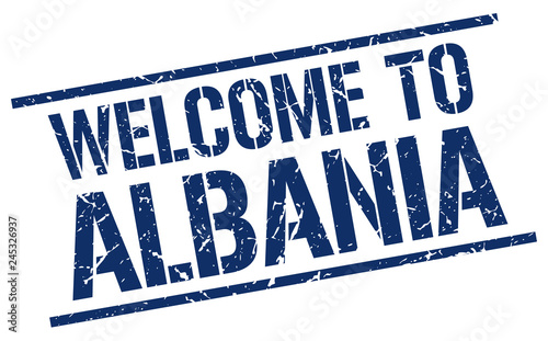 welcome to Albania stamp