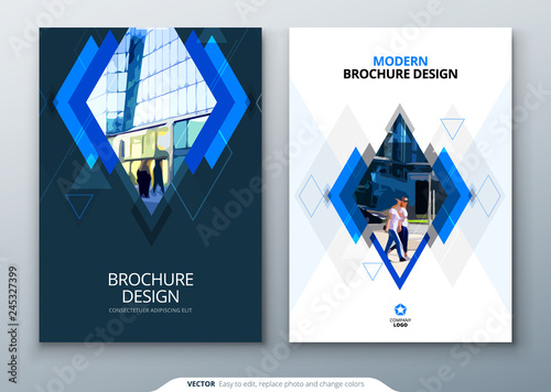 Brochure template layout design. Corporate business annual report, catalog, magazine, flyer mockup. Creative modern bright concept with rhombus shape