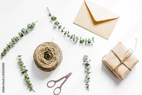 holiday concept with gift on white background top view