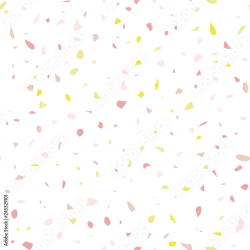 Terrazzo flooring textured surface modern abstract pattern. Vector seamless abstract repeat with chips of marble or granite in soft pastel  colors.