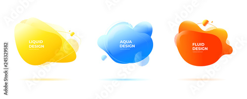 Set of organic liquid backgrounds. Abstract geometric flowing shapes and fluid forms.