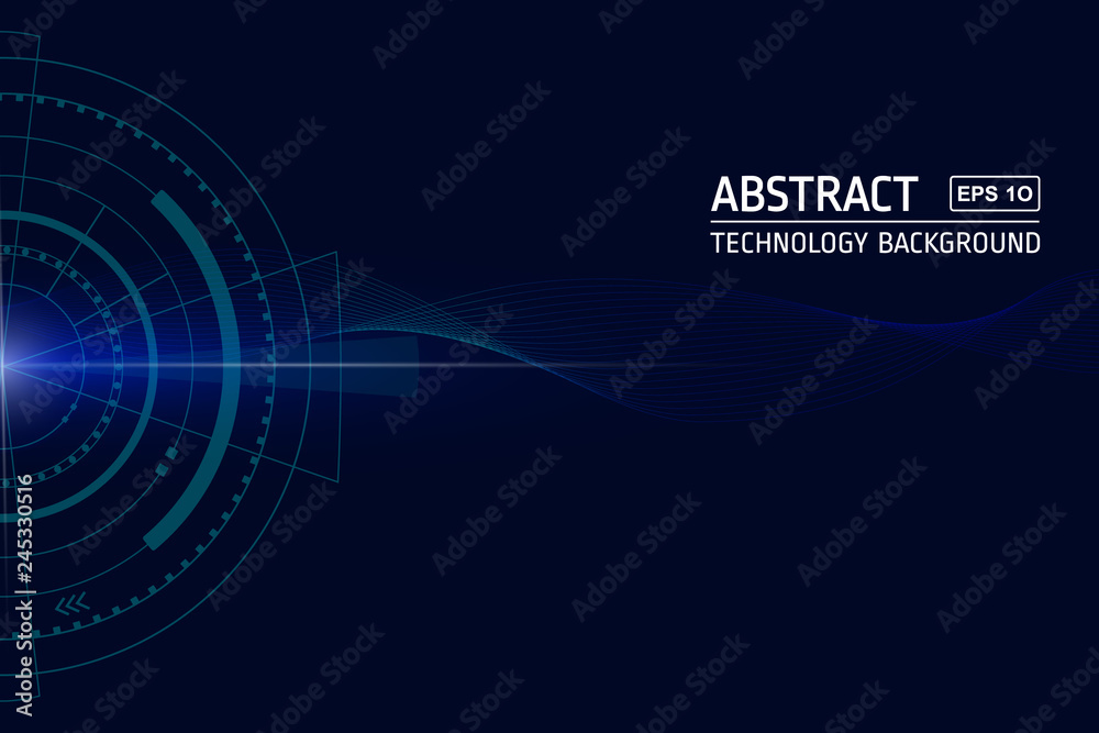 Abstract technology background vector. A HUD shape, decorative wavy lines with dark and ligth blue colors. For websites, banners, cool designs, technology concept. Eps 10 vector.