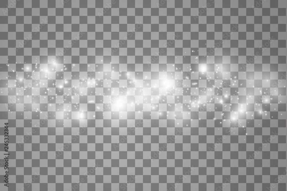 Lights on transparent background. Magic concept. Vector white glitter wave abstract illustration. White star dust trail sparkling particles isolated Lights on transparent background. Magic concept. Vector white glitter wave abstract illustration. White star dust trail sparkling particles isolated