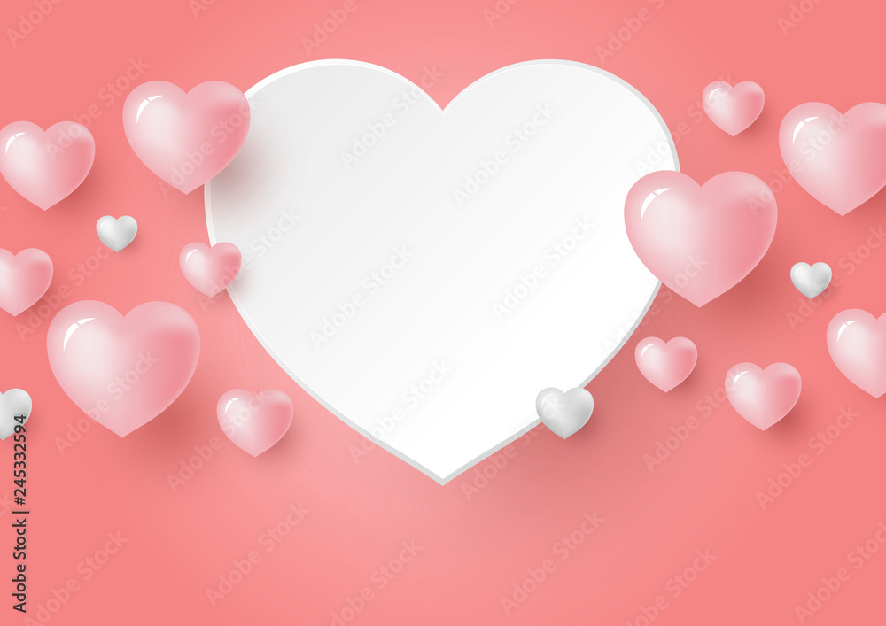 3d hearts on coral color background for Valentine's day and wedding card vector illustration