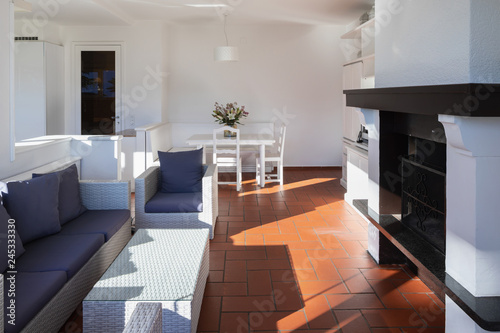 Living room with window overlooking the lake