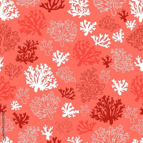 Coral seamless vector pattern with color of the year 2019 - living coral color palette