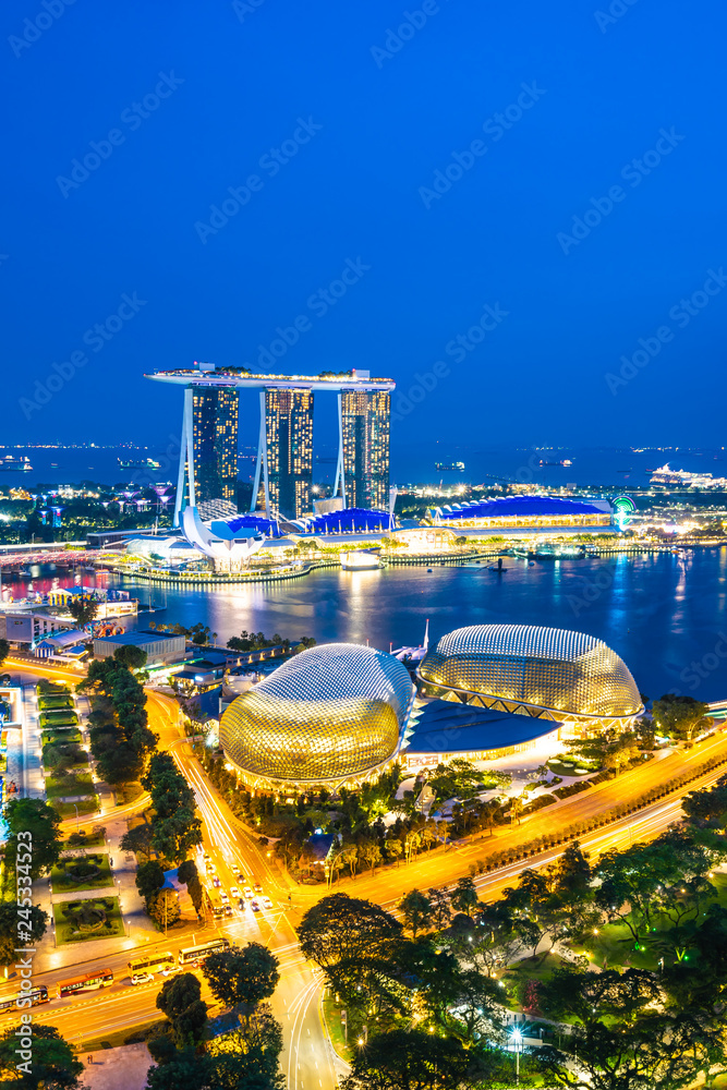 Fototapeta Beautiful architecture building exterior of singapore city