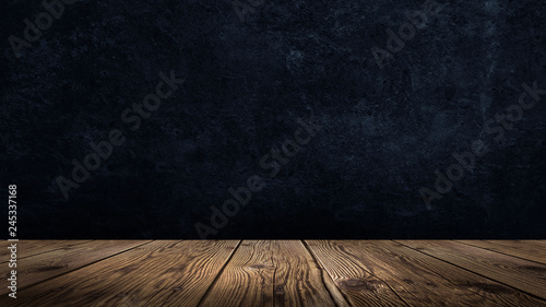 Background of empty room, concrete wall, wooden floor.