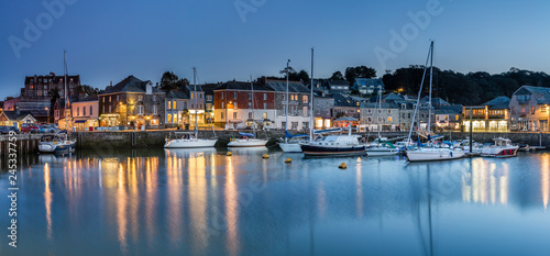 Padstow Harbour at Twilight, with reflections of lights and boats