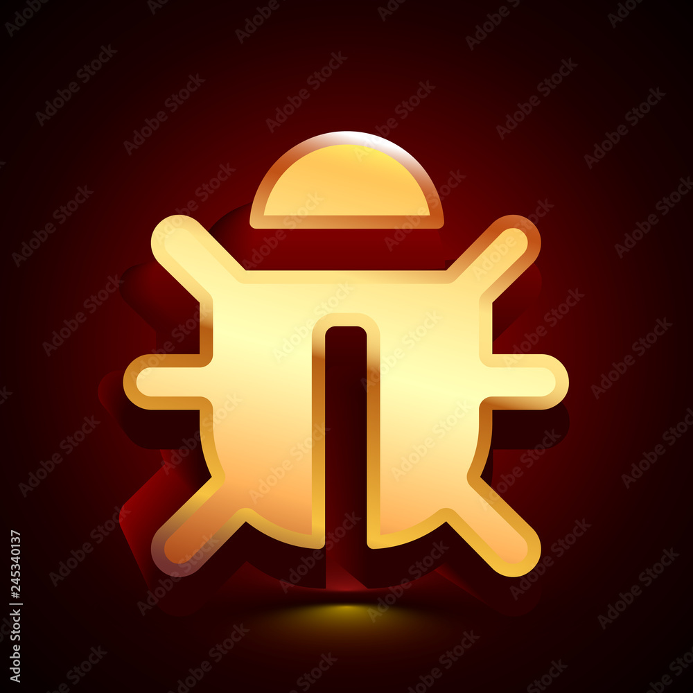 3D stylized Bug icon. Golden vector icon. Isolated symbol illustration on dark background. 3D stylized Bug icon. Golden vector icon. Isolated symbol illustration on dark background.