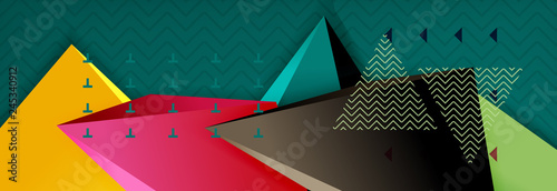 Vector 3d triangular shapes abstract background, origami futuristic template with lines