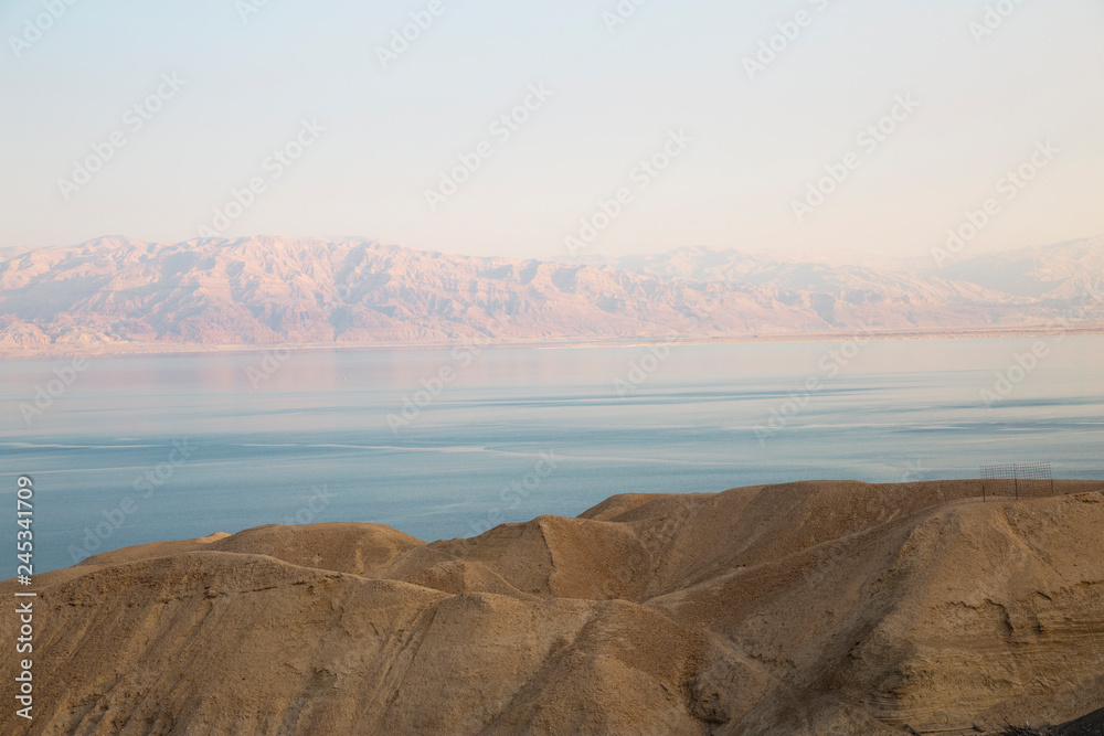 Dead sea view with  a hill.