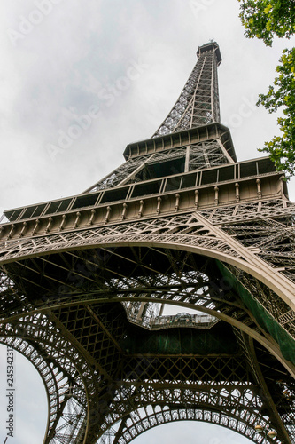 Paris France 10-15-2018. View from below of Eiffel tower in Paris France.