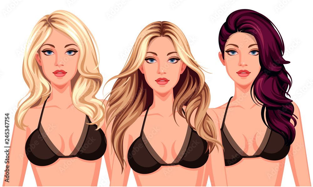 Set of three cool hairstyles wth beautiful stylish model Set of three cool hairstyles wth beautiful stylish model