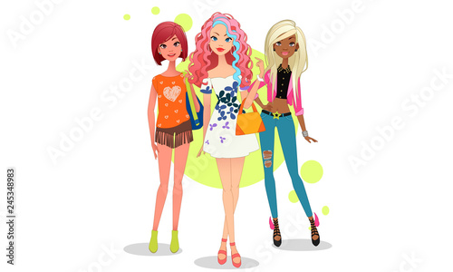 Three beautiful teenage fashion girls