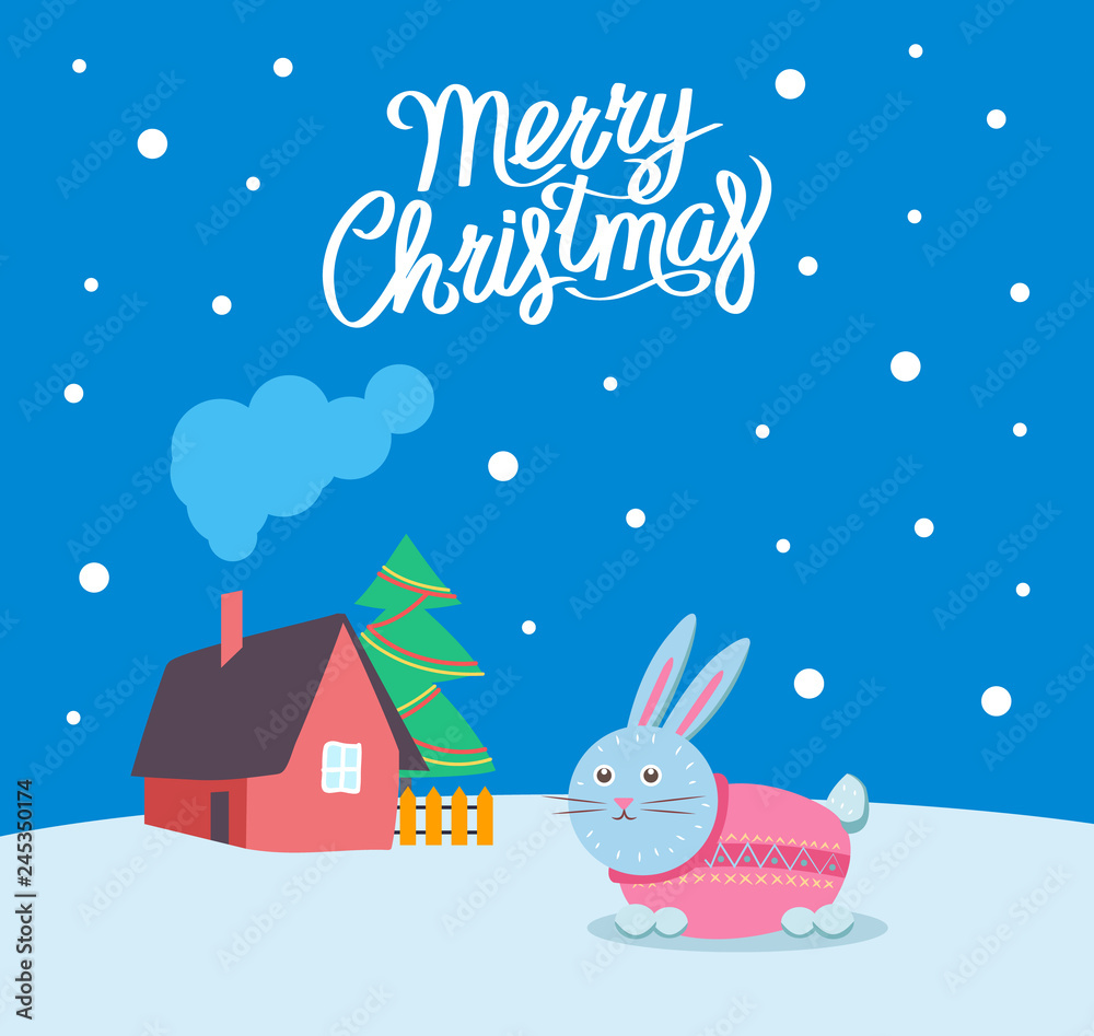 Merry Christmas Bunny with Sweater Poster Vector