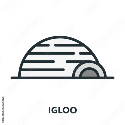 Igloo Arctic Ice House. Vector Flat Line Stroke Icon.