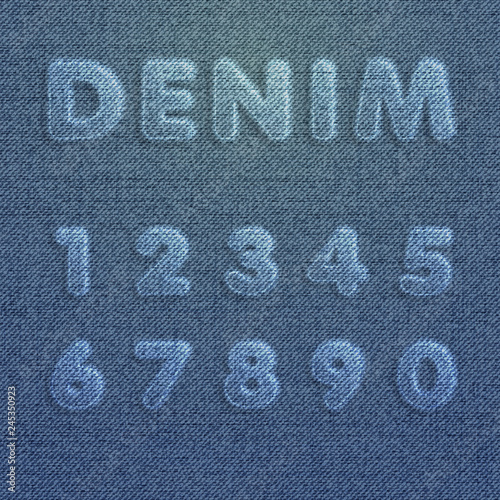 Character set made by denim, from a typeface, vector