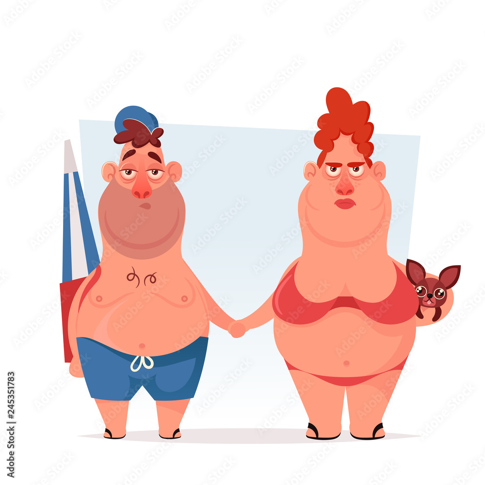 Funny Cartoon Character. Wife and Husband Going to the Beach. Vector  Illustration Stock Vector | Adobe Stock