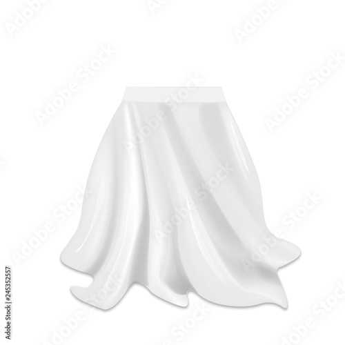Realistic box covered with silk cloth isolated on white background. Vector illustration.