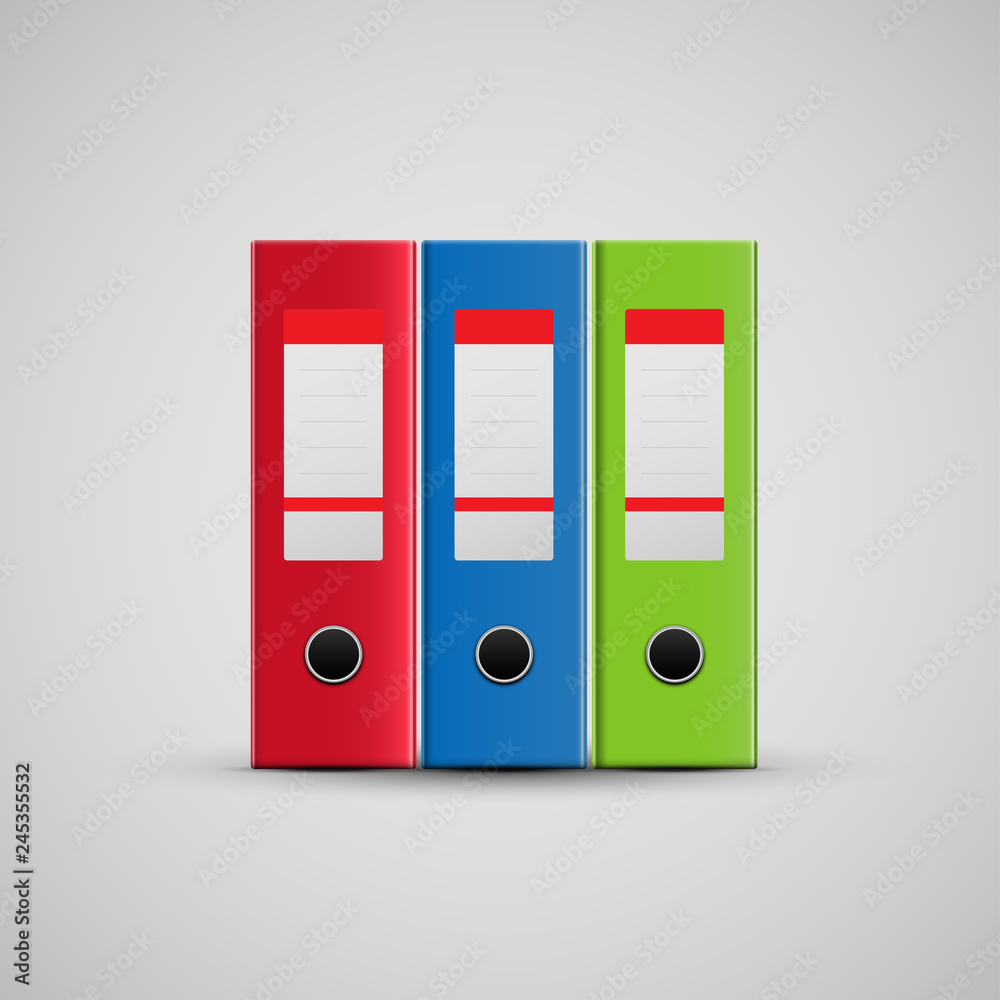 Red, blue and green realistic folders icon, vector Red, blue and green realistic folders icon, vector
