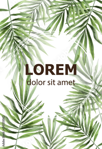 Palm leaves pattern Vector watercolor. Tropic exotic texture. Wild green decors