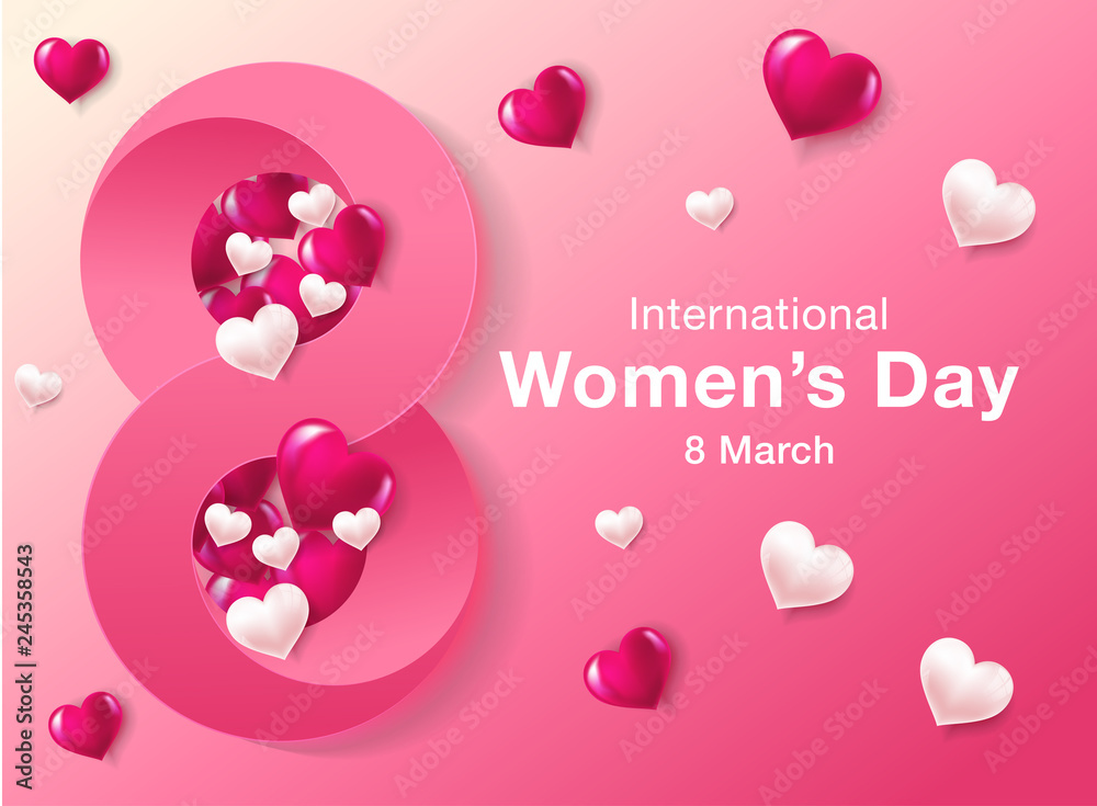 8 march Happy Womens day sale banner. Beautiful Background with hearts. Vector illustration for website , posters, ads, coupons, promotional material - Vector