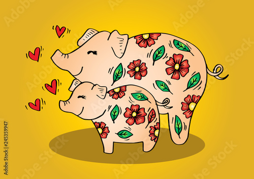 Cute pig mommy and piglet photo