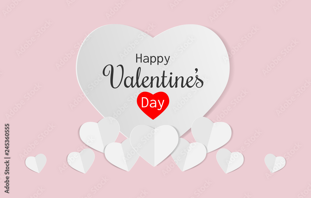 Paper art of Happy Valentine's Day text on white heart on pink background