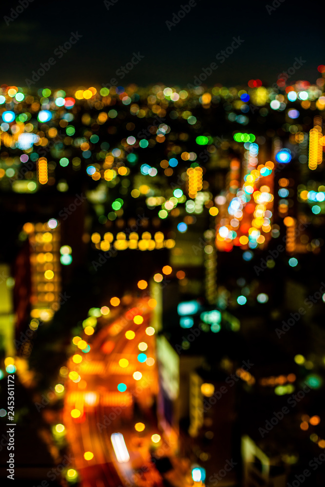 Aerial view of road in Tokyo city, cityscape skyline defocus, blur light...