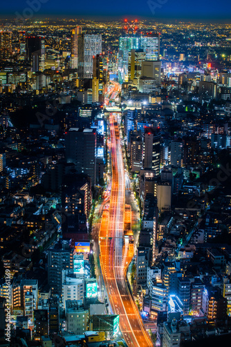 Aerial view of road in Tokyo city  cityscape skyline.