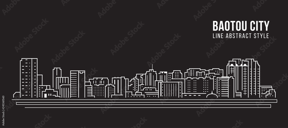 Cityscape Building Line art Vector Illustration design -  Baotou city