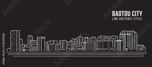 Cityscape Building Line art Vector Illustration design - Baotou city