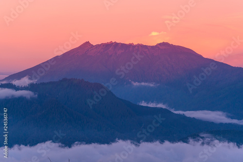foggy and mountain   twilight time show colorful of light