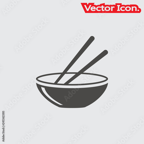 Bowl and Chopsticks Icon isolated sign symbol and flat style for app, web and digital design. Vector illustration.