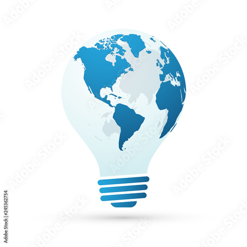 bulb with globe blue abstract business concept view of america