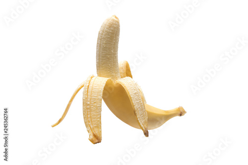 Bananas on white background, isolated peeled banana