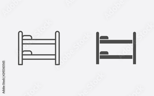 Bunk bed filled and outline vector icon sign symbol