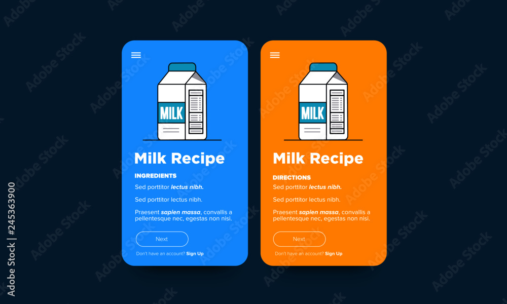 Milk Recipe App Interface Design