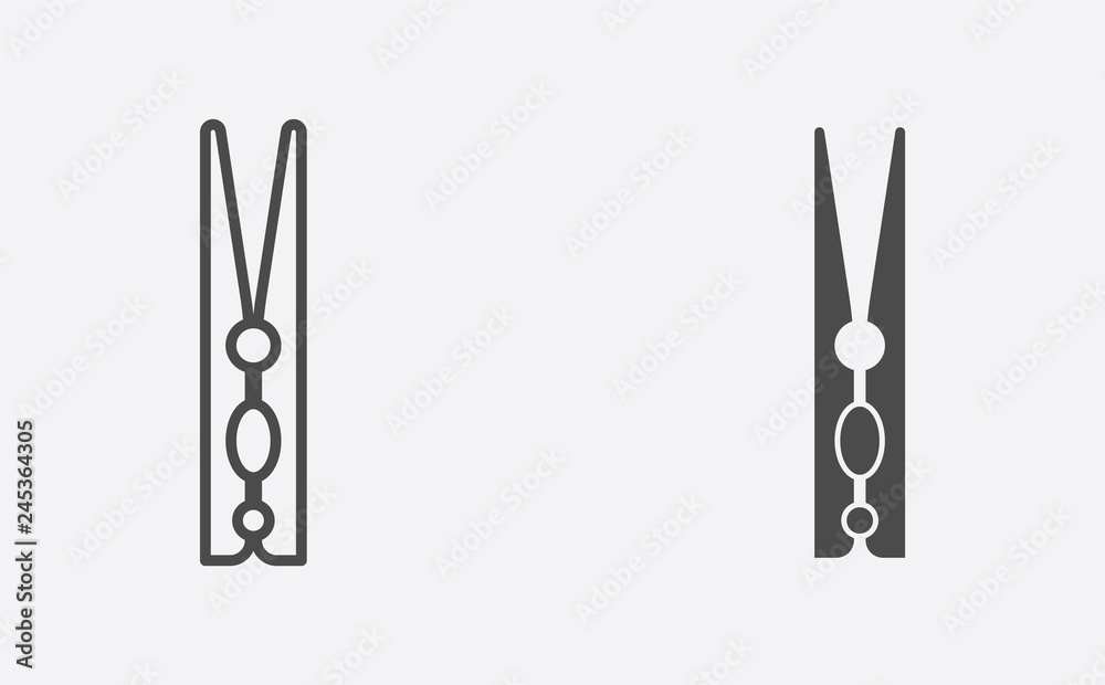 Clothespins filled and outline vector icon sign symbol