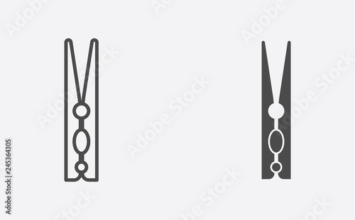 Clothespins filled and outline vector icon sign symbol